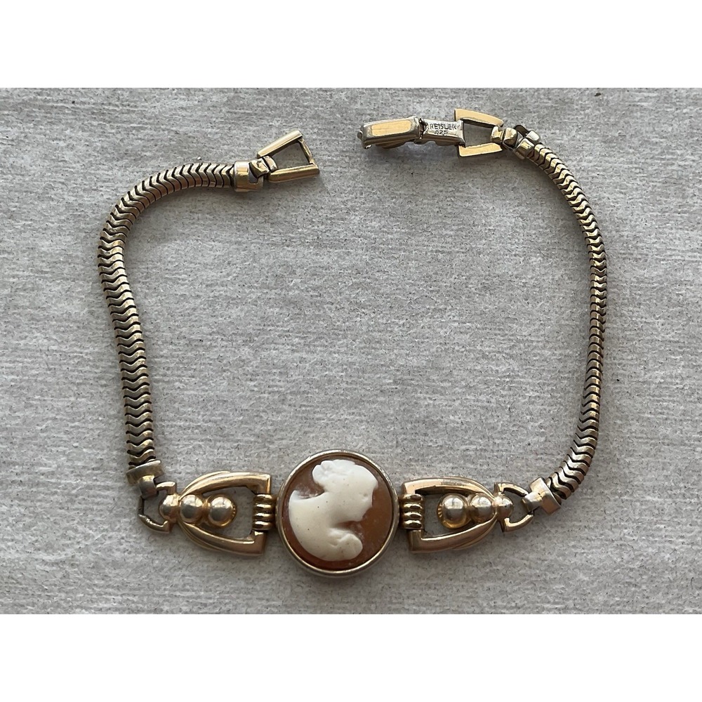 vintage Signed Reisler .025 gold-filled shell cameo bracelet Estate Jewelry